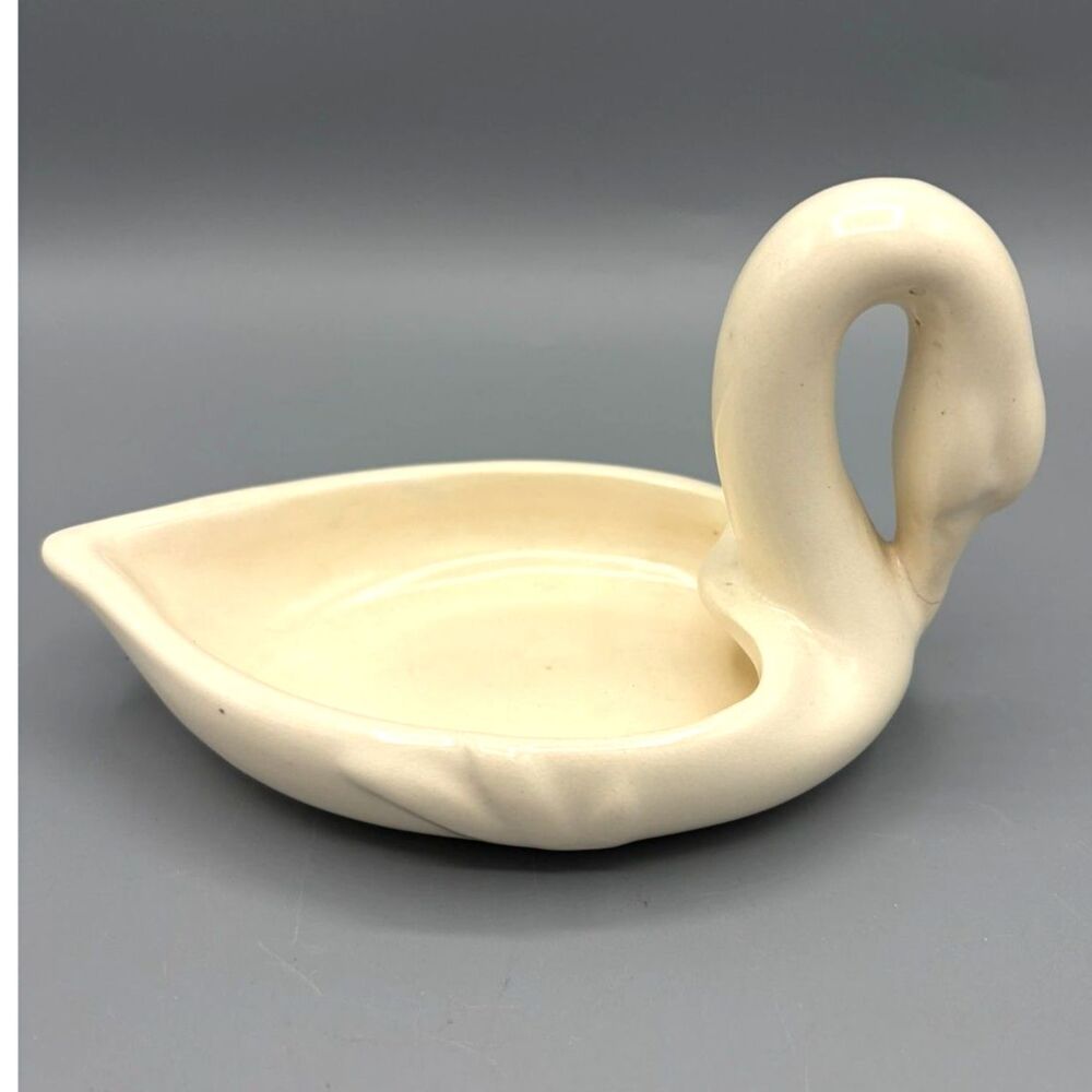 1930s Weller Pottery Matte-Ivory Swan Dish